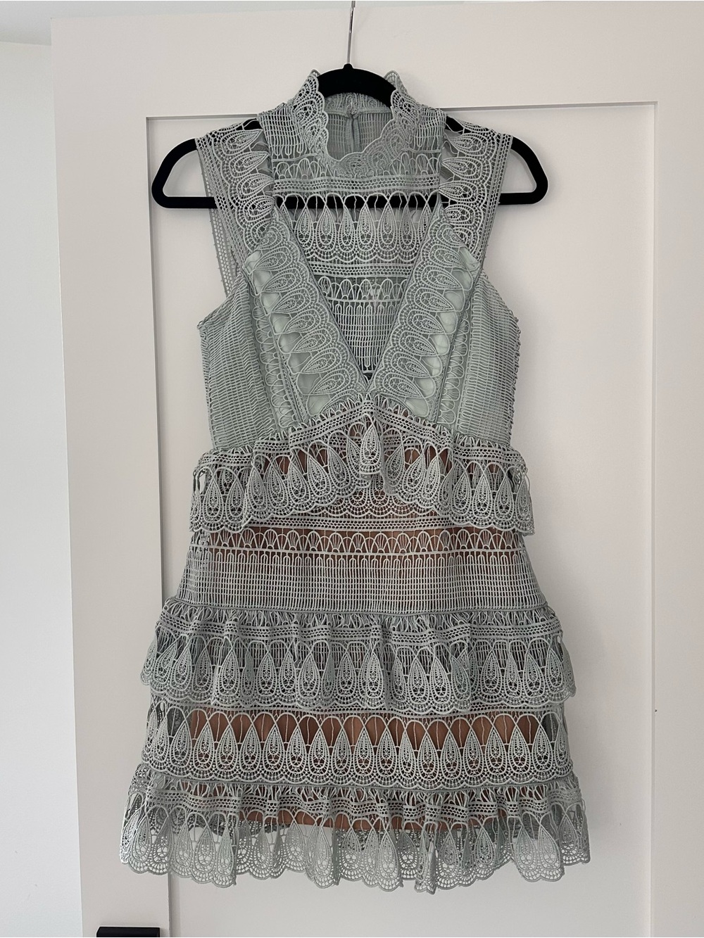 Self-Portrait Teardrop Lace Mini Dress - mint green